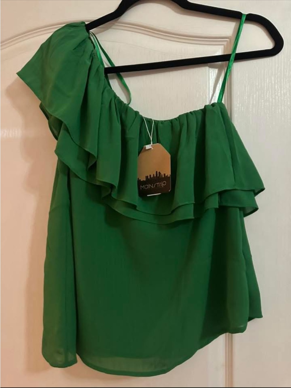 Green One-Shoulder Ruffle Top